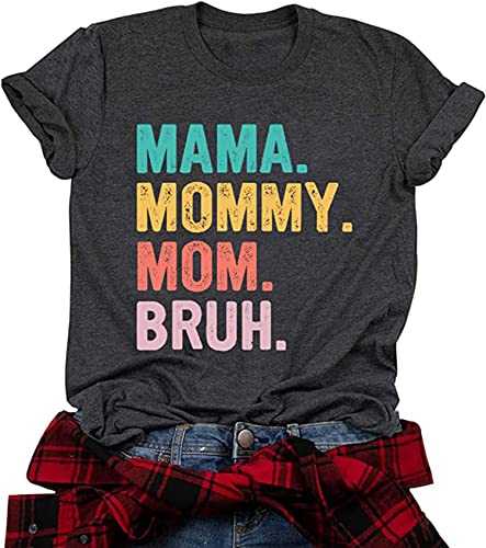 Mama Mommy Mom Bruh Shirt for Women Mom T Shirts Funny Short Sleeve Casual Tops Tees