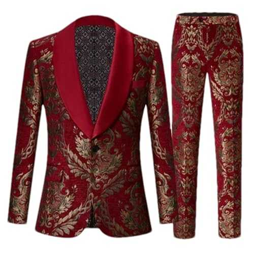 Autumn and Winter Men Red Wedding Suit 2 Piece Men's Jacquard Blazers Jacket and Pants