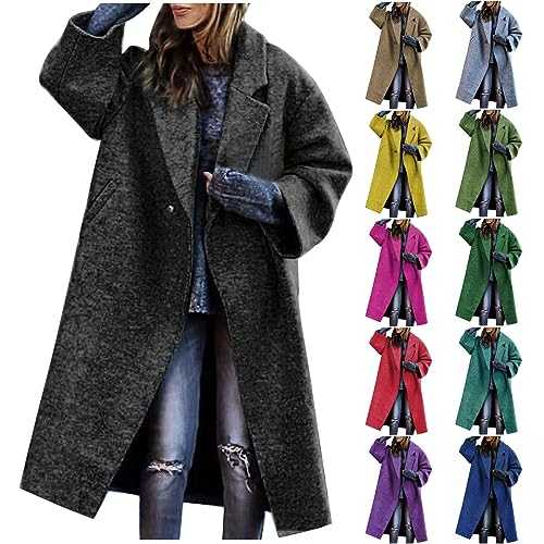 HAOLEI Womens Winter Wool Coats Oversized Knit Long Cardigan Open Front Lapel Notched Collar Long Trench Pea Coat with Pockets Jacket Button Fall Sweaters Ladies Elegant Work Jackets Plus Size