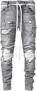 IDEALSANXUN Mens Ripped Stretch Jeans Casual Slim Fit Distressed Plaid Pattern Skinny Biker Jeans