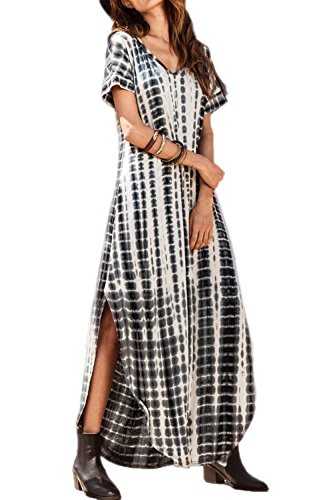 Zilcremo Women Casual Maxi Dresses Summer Tie Dye/Floral Loose Long Boho Dress with Pockets Black XL