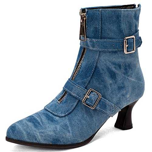 Women Vintage Ankle Boots with Zippers and Kitten Heels for Business/Dating
