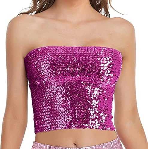 Aohhy Womens Sparkling Sequins Stretch Party Clubwear Tube Top Mermaid Crop Tops Strapless Metallic Tops for Party Clubwear for Bust 23.6-39.3 inches