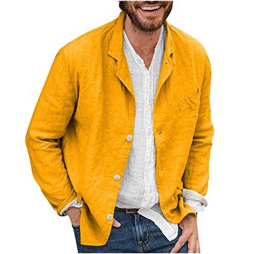 Men Linen Shirt Jacket UK Clearance Cotton Linen Casual Blazer Three Buttons Solid Color Loose Suit Jacket Sport Coat Summer Spring Shirts Comforty Lightweight Stylish Blazers Jackets