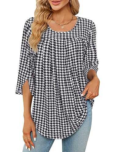 Gemulate Womens Tops 3/4 Sleeve Blouses Top for Women Floral Printed Shirts V Neck Tunic Basic Clothes M-XXXL