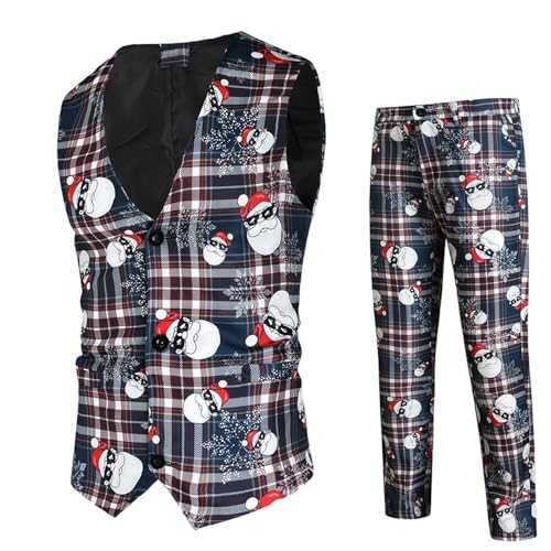 Foweknow Men's 2-piece sporty Christmas print suit vest suit trousers funny slim fit fashionable leisure suit business men's suit classic two-piece outfit