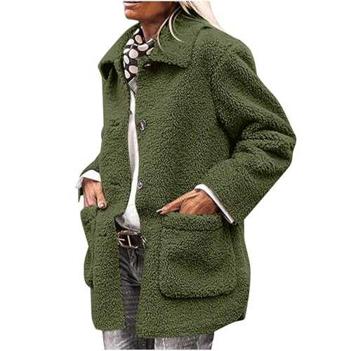 GULASISI Women's Winter Faux Fur Coats Warm Fleece Sherpa Long Jacket Ladies Fluffy Fuzzy Cardigan Long Coats Pocketed Button Down Outwear Overcoat