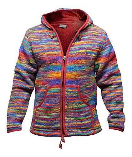 SHOPOHOLIC FASHION Tie Dye Hooded Wool Jacket, Fleece Lined Long Sleeve Full Zip Hoodie Hippie Sweater for Men