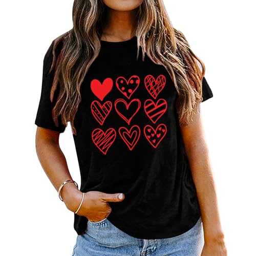 Valentines Shirts for Women Valentine Love Heart Printed Graphic Tshirt Cute Girls Casual Top