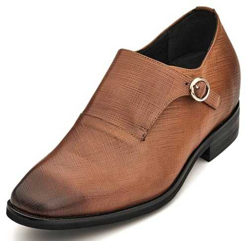 CALTO Men's Invisible Height Increasing Elevator Shoes - Leather Slip-on Lightweight Formal Dress Loafers- 2.8 Inches Taller