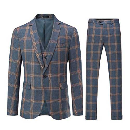 Allthemen Men's Suit 3-Piece Checked Suits Slim Fit Suit Business Formal Jacket Vest Trouserous