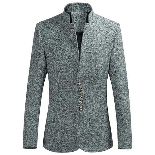 Tiwate Mens Casual Stand Collar Tweed Blazer Mandarin Collar Suit Blazer Jackets Lightweight Business Sport Coats