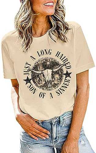 Retro Steer Skull Western T-Shirt Women Vintage Country Music Shirt Cute Cowgirl Graphic Cowboy Tees Tops