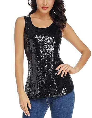 LLmansha Women's Sleeveless Sparkle Shimmer Camisole Vest Sequin Tank Tops