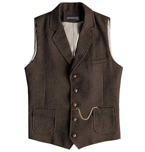 Solovedress Mens Vintage Suit Waistcoat V Neck Wool Blend Regular Fit Suit Vest for Wedding