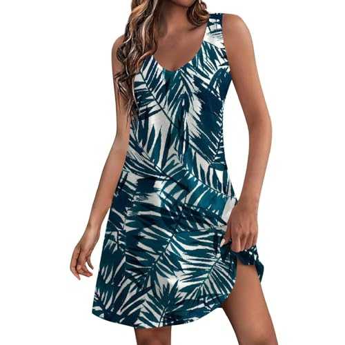 Summer Dresses for Women UK with Pocket Fashion Floral Print Mini Dress Elegant V Neck Sleeveless Strappy Dressy Casual Loose Fit A-Line Waist Sundresses Looking Glam Beach Wear Bodycon Dressing