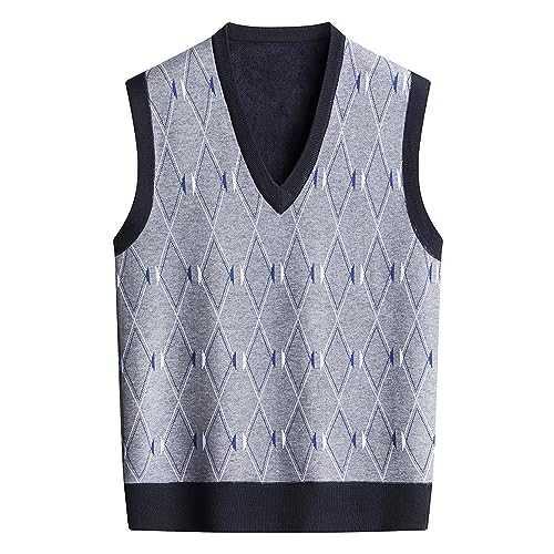 Men's Gilets V Neck Sleeveless Jumper Vest Mens Sleeveless V Neck Plain Sweater Vest Autumn Winter Soft Warm Waistcoat V-Neck Sleeveless Cardigan Waistcoat