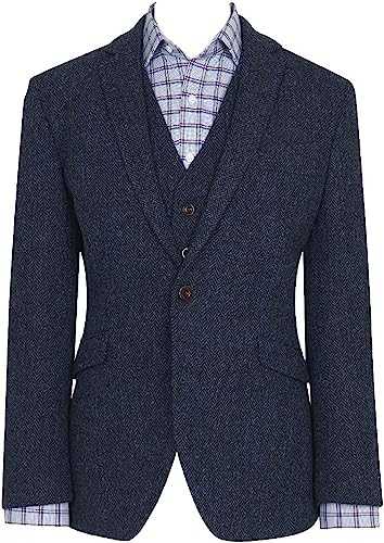 Brook Taverner Men's Stranraer Harris Tweed® Wool Jacket Coat in Blue - Tailored, Comfortable Fit, Long Sleeved Single Breasted Formal Plaid Blazer