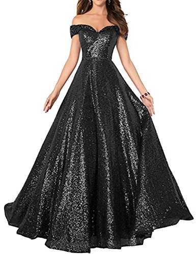Sequin Prom Dresses Off The Shoulder Crystal Beaded Swing Ball Gown Long P104