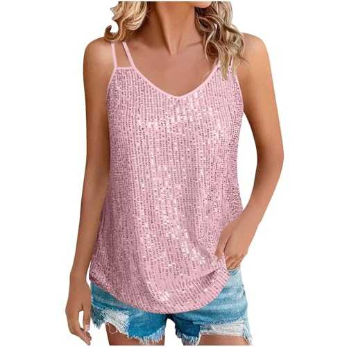 Sequin Tops for Women V Neck Tank Tops Sparkly Club Night Concert Outfits Cotton Top for Women