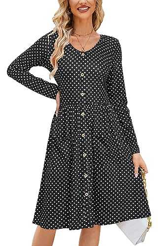 OUGES Women's Short/Long Sleeve Summer Spring Dress Casual Button Down Midi V Neck Ladies Dresses with Pockets