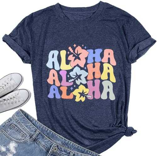 Women Hawaiian Shirt Summer Vacation Tee Floral Tropic Graphic Top Beach Cruise Party Tshirt Athletic Outfit