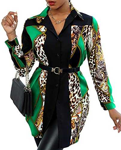LaiyiVic Women's Shirt Dresses Button Placket Colourful Blouses Long Sleeve Floral Print Tops Loose Collar Sexy T-Shirts