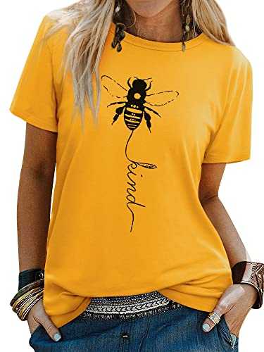 Dresswel Women Bee Kind T-Shirt Ladies Bee Graphic Shirt Crew Neck Short Sleeve Summer Tee Tops
