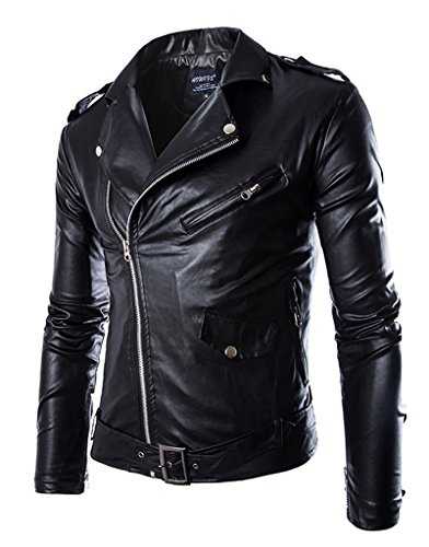 WSLCN Mens Bomber Moto Jacket Zip Up Faux Leather