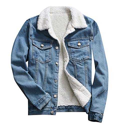 Women's Denim Jacket Winter Warm Faux Fur Lined Lapel Collar Jacket with Buttons Plain Denim Jacket Long Sleeve Casual Outdoor Jeans Coat Lightweight Elegant Single Breasted Streetwear