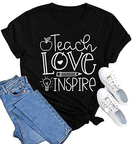 MAIHUN Womens Teacher Life Shirt Teach Love Inspire Tshirt Teach Tee Tops