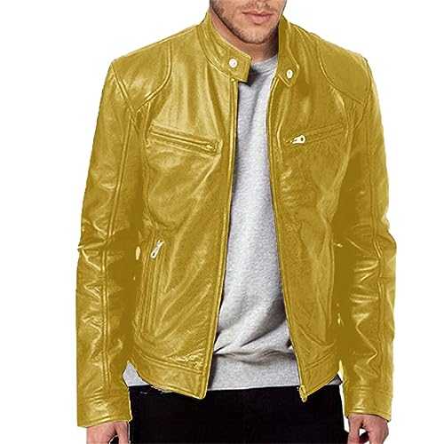 Cocila Women's Faux Leather Biker Jacket Men's Autumn And Winter Stand Collar Leather Jacket Zip Faux Leather Jacket Long Sleeve Jacket Work Coat