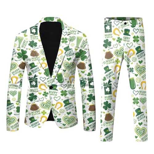 Mens St Patricks Day 3D Digital Printed Suit Set Light Business Suit Jacket Suit Suit Prom Jackets for Men