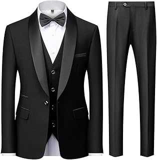 KUDMOL Mens 3 Pieces Suit Slim Fit One Button Shawl Lapel for Wedding Prom Blazer Vest Trousers Set