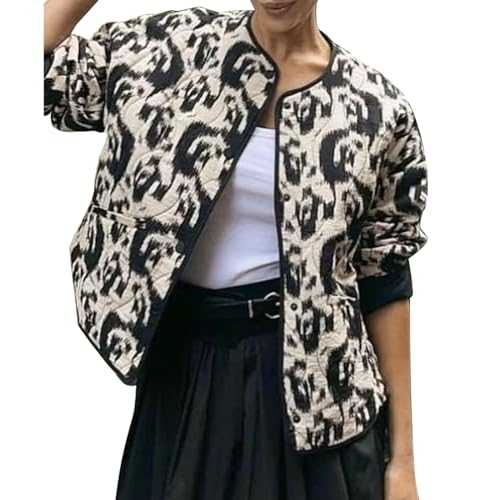 Quilted Jacket Womens Cropped Floral Quilted Jacket Vintage Ethnic Style Lightweight Puffer Coat Y2k Open Front Padded Jacket Outwear Long Sleeve Lightweight Vintage Padded Jacket Outerwear