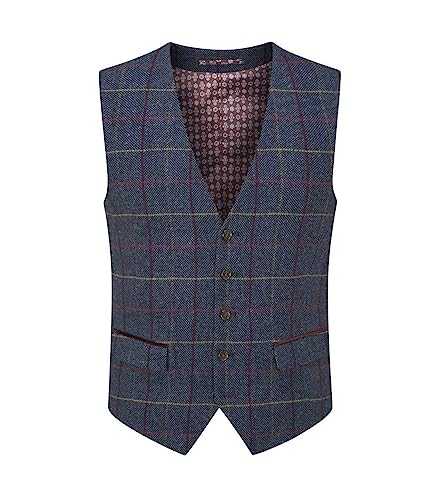Skopes Men's Doyle Wool Blend Check Waist Coat in Navy 58R