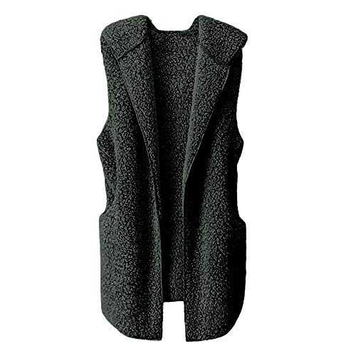 Lazzboy Womens Gilet Jacket Coat Warm Faux Fur Lambs Wool Hooded Plain Sherpa Vest Outwear Waistcoat (M,Black)