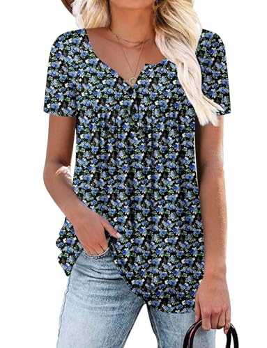 CHICZONE Ladies Tunic Tops Buttons Up Pleated Blouse Womens V Neck Henley