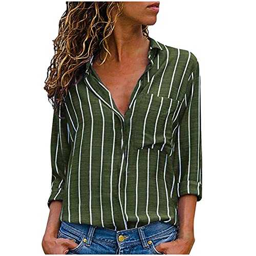 Fashion Blouse Shirts Pocket Multicolor Striped Shirt Top Long Women's Temperament Fashion Sleeve Women Shirts Womens Black Button up Short Sleeve Shirt