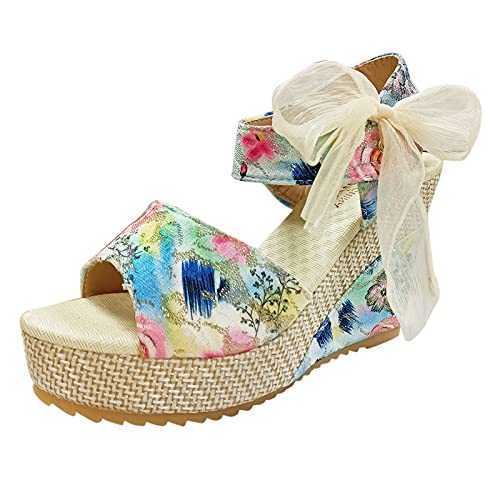 WILLBEST Women's Wedge Sandals Arch Support Sling Back Hook & Loop Strap Mid Wedge Espadrille Lightweight Ankle Strap Holiday Dressy Summer Shoes Sandals