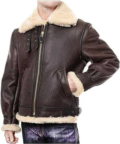 Men’s Superhero Gamer Leon Bomber Faux Fur Shearling RE4 Leather Aviator Jacket for Men