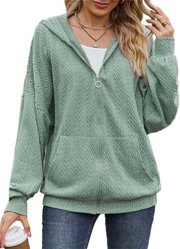 PANOZON Women's Zip Up Hoodies Long Sleeve Sweatshirts with Pockets Casual Ladies Spring Fall Thin Zipper Jacket