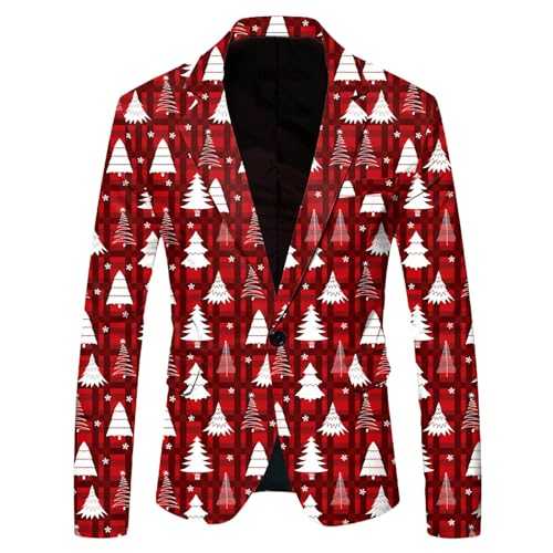 Men Tux Men's Christmas Printed Suit Jacket Fashionable and Casual Boys Suits Slim