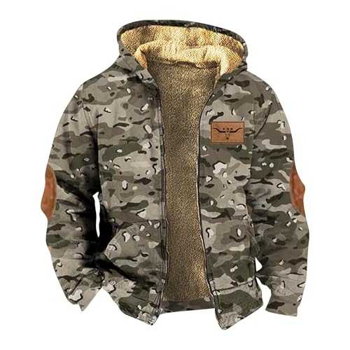 Cocila Mens Jacket Casual Fashion Outwear Loose 3D Printed Full Zipper Hoodie Camouflage Heated Jacket Sweatshirt Plus Fleece Hoodie Warm Coat Hooded Top Winter Jackets for Men UK