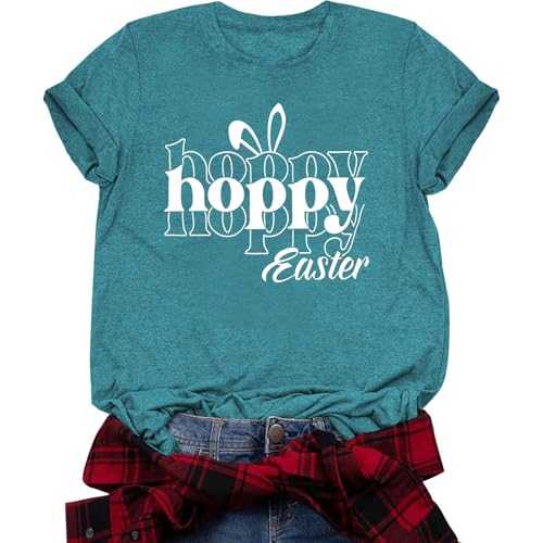 Happy Womens Easter Shirts Easter Bunny Shirt Funny Easter Rabbit Blessings Tee Easter Egg Holiday Printed Tops