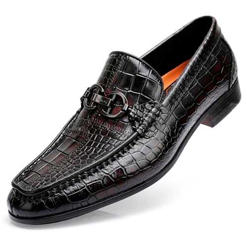 Men's Leather Dress Shoes Crocodile Print Real Leather Slip-on Loafer Dress Party Shoes
