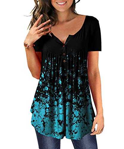 MAYAMANG Women's Floral Tunic Tops Long Sleeve Henley V Neck Buttons Up Casual Blouse Shirt