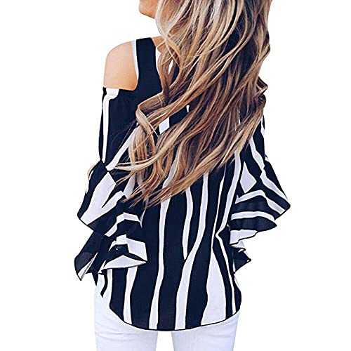 MKIUHNJ Blouse Women's Black Striped Blouse Women's Elegant Sexy Women Blouse O Neck Top Women's Summer Blouse Women's Elegant Black White