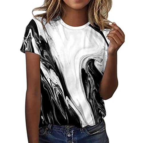 Ladies Long Shirts and Blouses,Western Women's Fashionable V Neck Short Sleeved Turtle Print Top T Shirt Hawaiian Shirts for Women Boho Solid Color Tee Shirt Ladies Tops