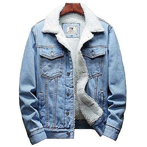 FBYDLL Men'S Warm Denim Jacket - Winter Thick Warm Fashion Plus Size Tooling Boutique Solid Color Men'S Casual Jean Coat/Male Wool Denim Coat Large Size S-6Xl